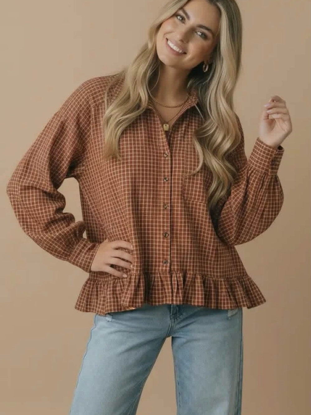 Haptics Gingham Check Peplum Top NWOT Small